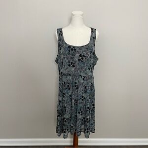 Torrid Dress Skull Rose Floral Print Babydoll Skater Goth Green Black Purple